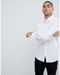 Twisted Tailor Shirt In White With Diamante Collar Chain