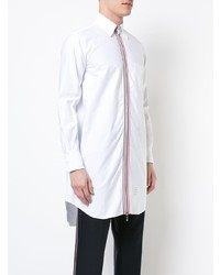 Thom Browne Thigh Length Long Sleeve Point Collar Zip Front Shirt In Oxford