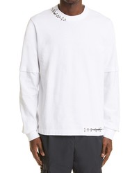 Sacai Pierced Layered Sleeve T Shirt In White At Nordstrom