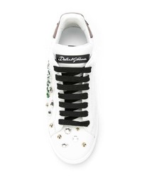 Dolce & Gabbana White Geranium Embroidered Portofino Sneakers