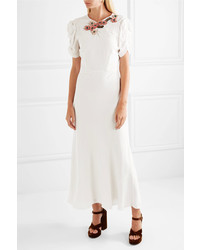 Miu Miu Embellished Crepe Midi Dress White