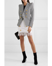 Balmain Button Embellished Fringed Boucl Mini Skirt