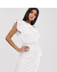 TFNC Tall One Shoulder Ruffle Mini Dress With Embellished Waistband