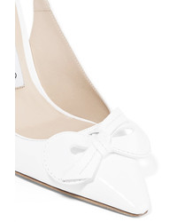 Jimmy Choo Blare 100 Bow Embellished Patent Leather Slingback Pumps White