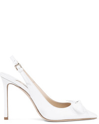 Jimmy Choo Blare 100 Bow Embellished Patent Leather Slingback Pumps White