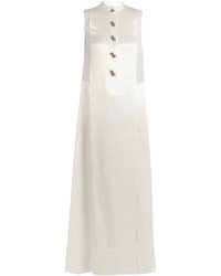 Lanvin Embellished Button Sheer Panel Satin Gown