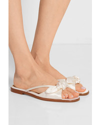 The Row April Bow Embellished Silk Satin Sandals Off White