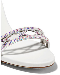 Rene Caovilla Ren Caovilla Crystal Embellished Satin Sandals White