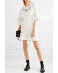 McQ Alexander McQueen Oversized Embellished Ruffled Cotton Jersey Mini Dress