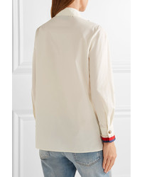 Gucci Embellished Grosgrain Trimmed Cotton Poplin Shirt Off White