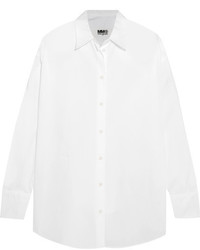 MM6 MAISON MARGIELA Faux Pearl Embellished Cotton Poplin Shirt White