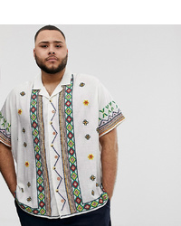 ASOS DESIGN Regular Fit Aztec Hand Embroidered Embellished Shirt With Revere Collar