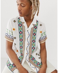 ASOS DESIGN Regular Fit Aztec Hand Embroidered Embellished Shirt With Revere Collar