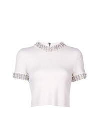 White Embellished Short Sleeve Sweater