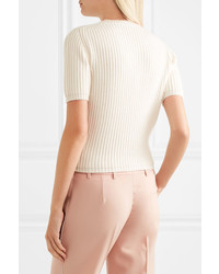 Miu Miu Pearl And Crystal Embellished Cashmere Sweater Ivory