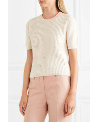 Miu Miu Pearl And Crystal Embellished Cashmere Sweater Ivory