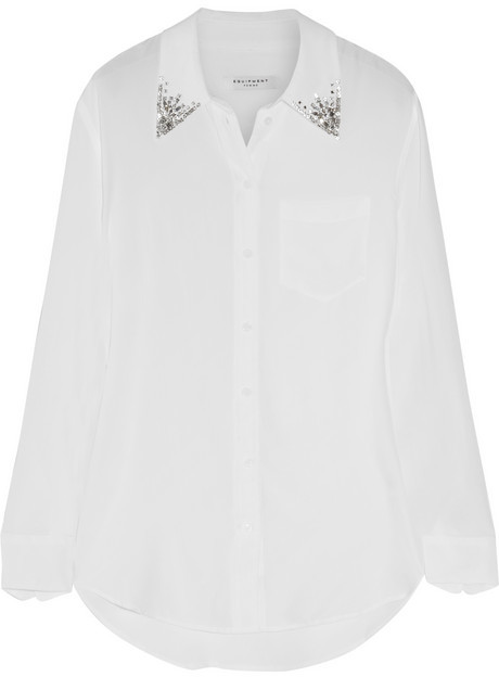 Equipment Reese Crystal Embellished Washed Silk Shirt, $280 | NET