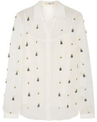 Erdem Sloane Crystal Embellished Silk Georgette Shirt