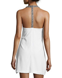 MLV Embellished Trim A Line Silk Dress White