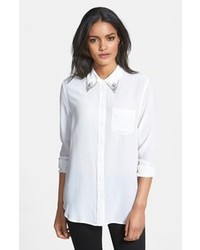 White Embellished Silk Shirt