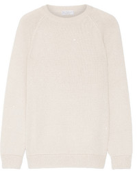 Brunello Cucinelli Sequin Embellished Cashmere And Silk Blend Sweater Off White