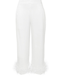 White Embellished Silk Wide Leg Pants