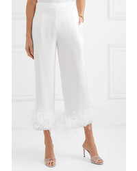 Ralph & Russo Cropped Feather And Med Silk Satin Straight Leg Pants