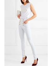 Balmain Button Embellished High Rise Skinny Jeans