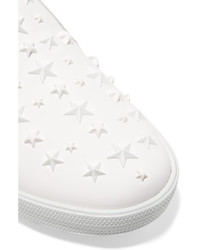 Jimmy Choo Demi Star Embellished Leather Slip On Sneakers White