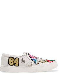 Marc Jacobs Mercer Embellished Appliqud Canvas Slip On Sneakers White