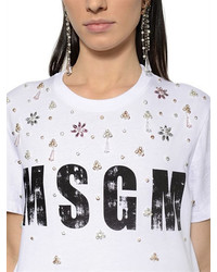 MSGM Embellished Cotton Jersey T Shirt