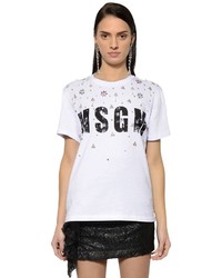 MSGM Embellished Cotton Jersey T Shirt