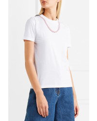 Miu Miu Faux Pearl Embellished Cotton Jersey T Shirt White