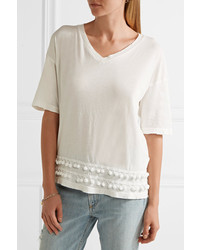 Current/Elliott The Pompom Embellished Cotton Jersey T Shirt White