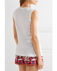 Dolce & Gabbana Sequin Embellished Cotton Jersey Tank White