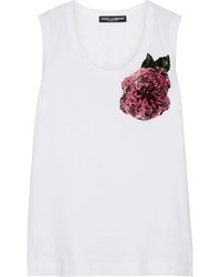 Dolce & Gabbana Sequin Embellished Cotton Jersey Tank White