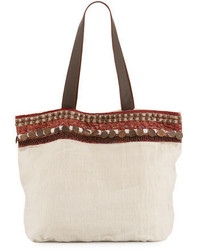Ale By Alessandra Cleopatra Beaded Embellished Linen Tote Bag