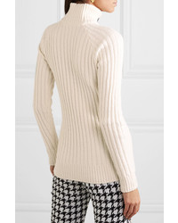 Balmain Button Embellished Ribbed Cotton Blend Turtleneck Sweater