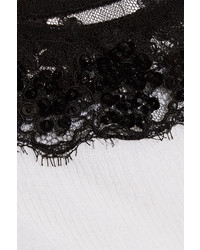 Oscar de la Renta Embellished Lace Trimmed Ribbed Wool Sweater Ivory