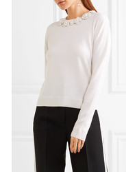 Fendi Embellished Wool Sweater White