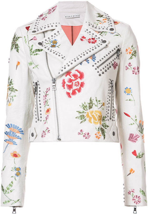 Alice Olivia Aliceolivia Floral Embroidery Biker Jacket 1295 Lookastic 3290