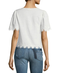 Rebecca Taylor Amora Short Sleeve Embroidered Top