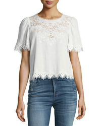 Rebecca Taylor Amora Short Sleeve Embroidered Top