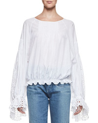 Chloé Chloe Pineapple Embroidered Cotton Blouse