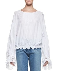Chloé Chloe Pineapple Embroidered Cotton Blouse