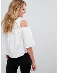 Pull&Bear Cold Shoulder And Embroidered Top