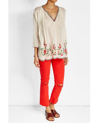 Mes Demoiselles Embroidered And Printed Cotton Top