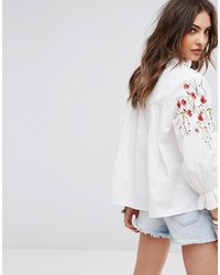 Boohoo Embroidered Blouse With Balloon Sleeves