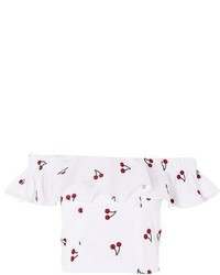Topshop Embroidered Cherry Bardot Top