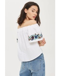 Topshop Embroidered Floral Bardot Top